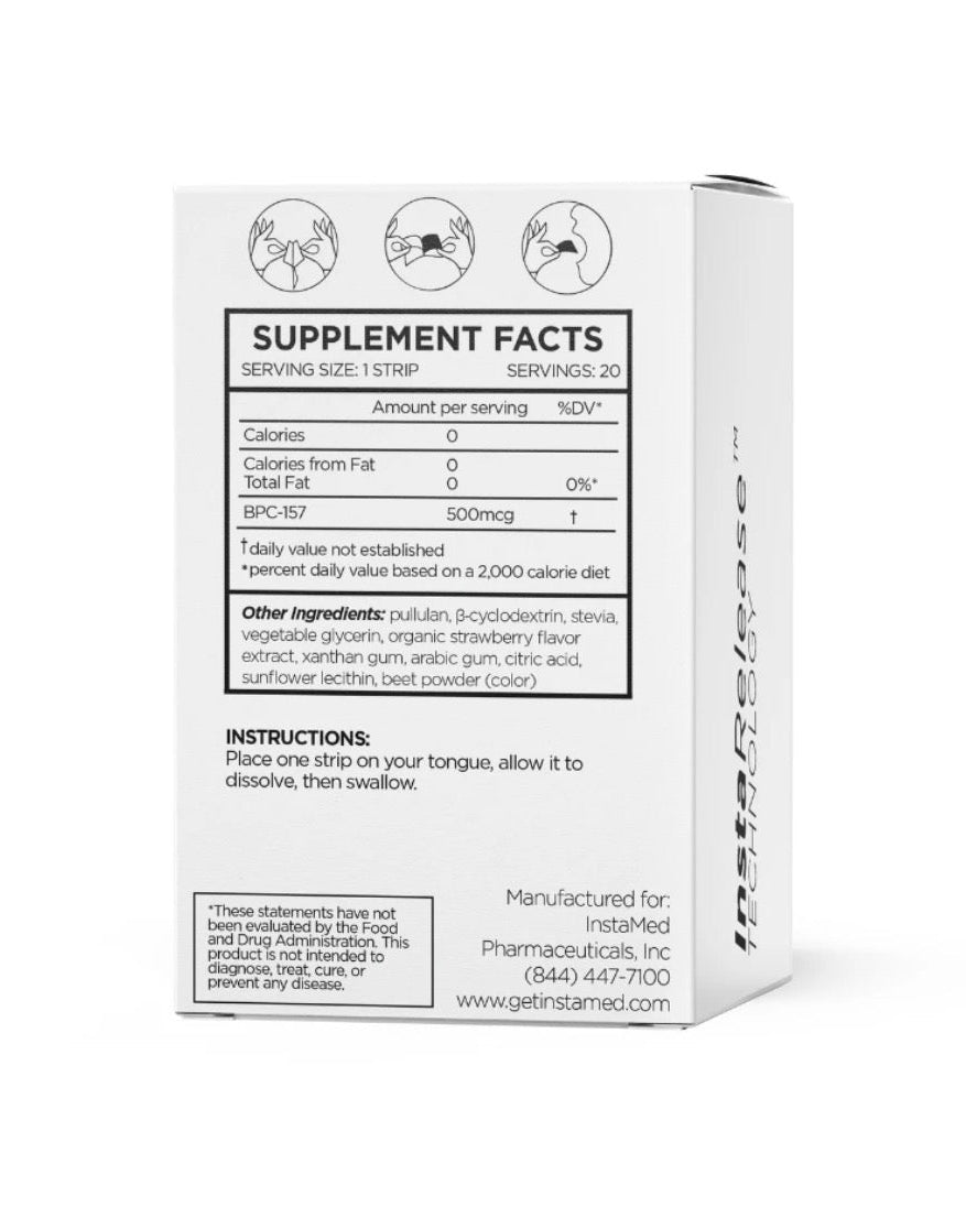 Back of white supplement box with Supplement Facts panel and three icons, sold at LADA Beauty near El Paso