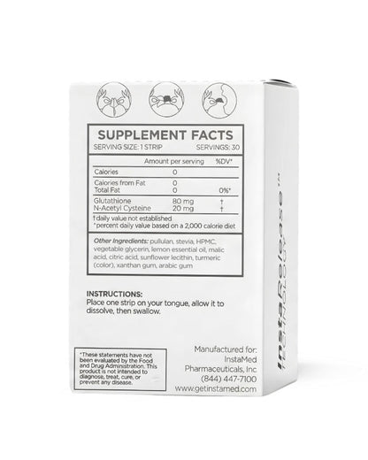 Back of Instamed supplement box with Supplement Facts and directions, at LADA Beauty serving Las Cruces, NM