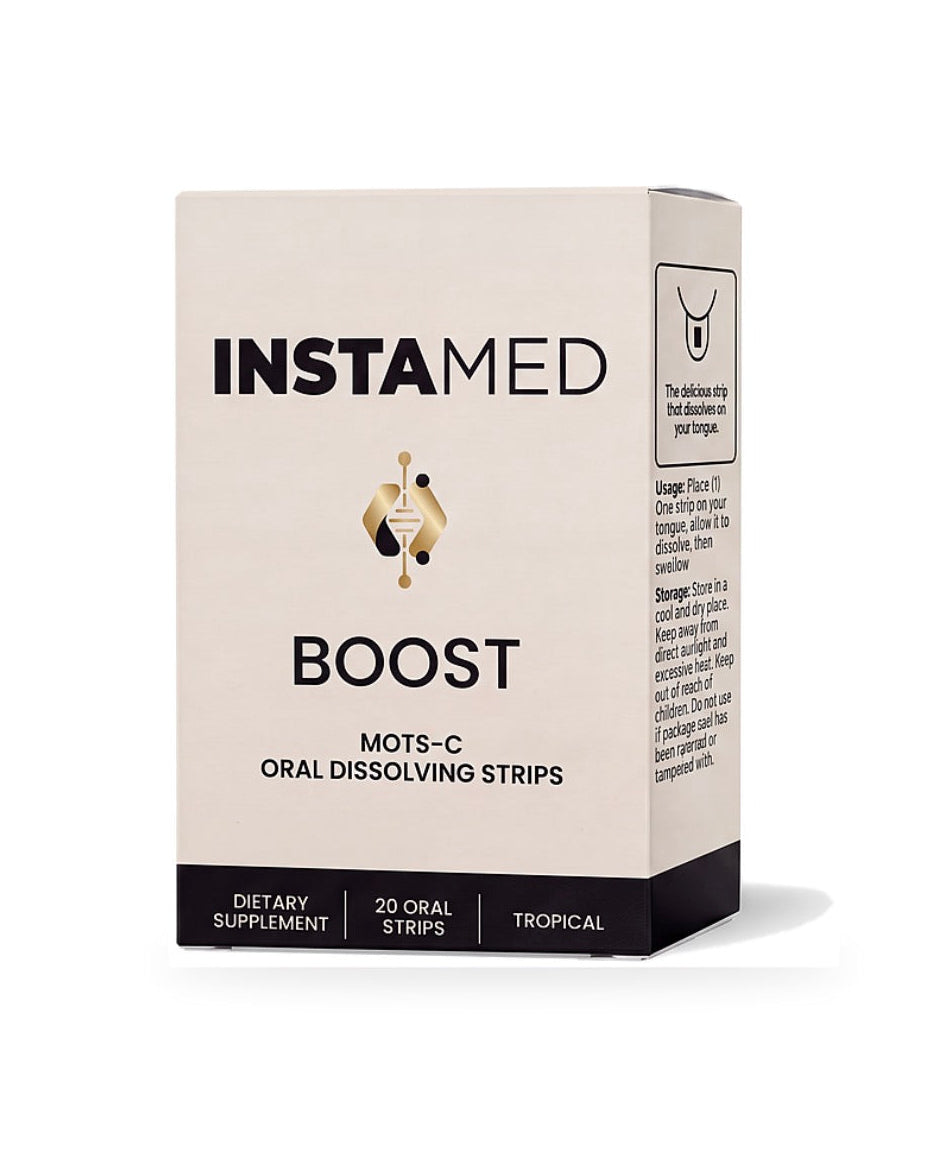Instamed Boost MOTS-C peptide tropical oral dissolving strips box, at LADA Beauty serving Las Cruces, NM