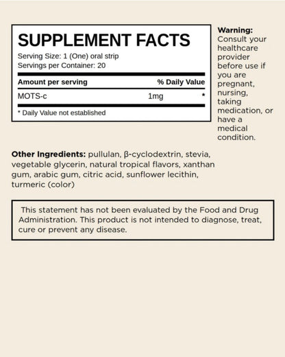 Tropical oral strip Supplement Facts label with stevia and turmeric, at LADA Beauty serving Las Cruces, NM and El Paso, TX