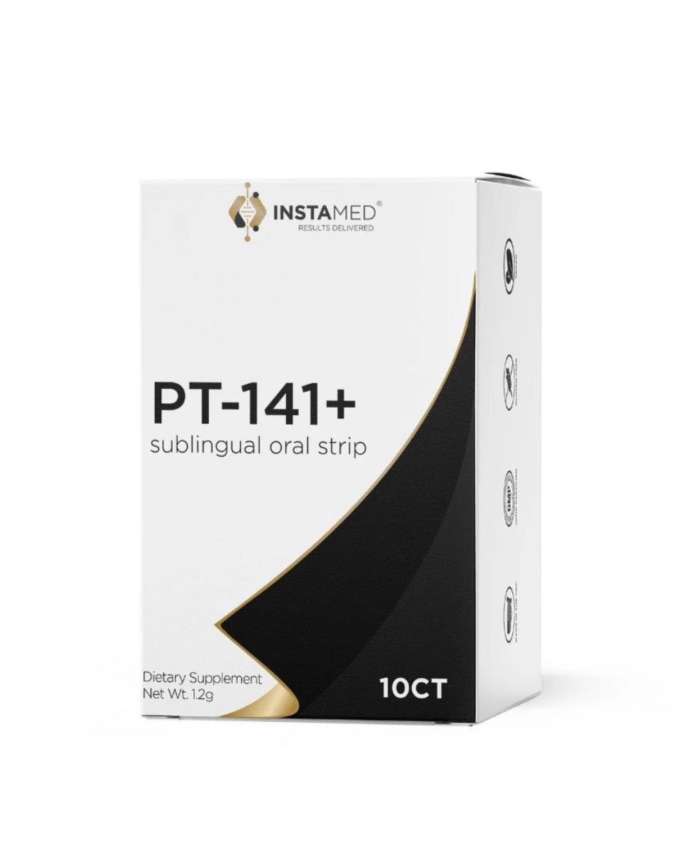 Instamed PT-141+ peptide sublingual strips, 10-count box, at LADA Beauty in Las Cruces, NM